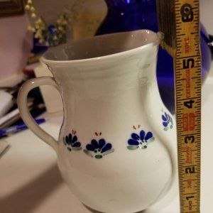 Creamer/Pitcher/Vase -Ceramic Hand Crafted Pitcher- White with blue flowers.